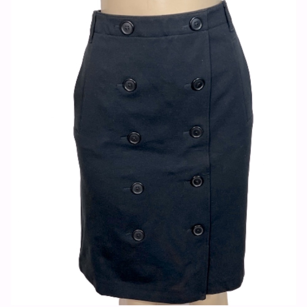 ANN TALYOR SKIRT MIDI BLACK FRONT SAILOR BUTTON MIDI PENCIL SIZE 14 PETITE